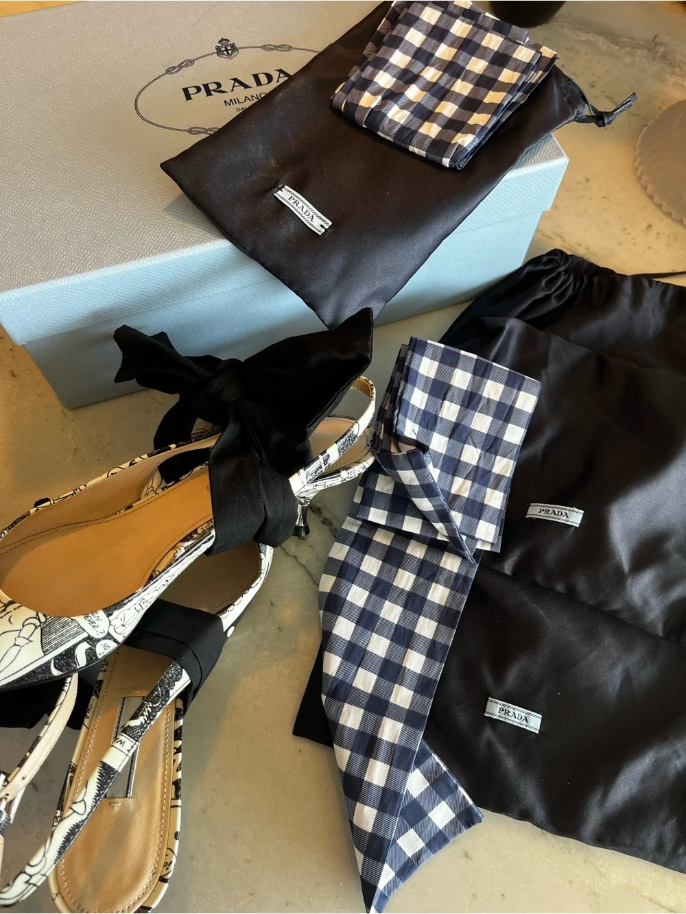 Prada Cream & Black Comic Strip Printed Bow Slingback Pumps. Very Special.
